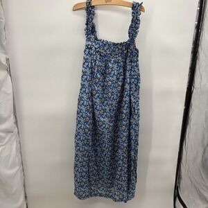 J.Crew Cotton Voile Ruffle Trim Shift Midi Dress Cobalt Floral Romantic Sz Large